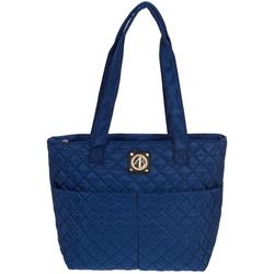 Solid Nylon Quilted Tote - Blue