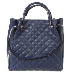 Solid Faux Leather Quilted Tote - Blue