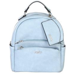 Solid Faux Leather Pebble Mini Backpack - Blue