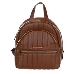 Faux Leather Stitched Mini Backpack - Brown