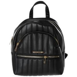 Faux Leather Stitched Mini Backpack - Black