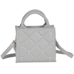 Solid Quilted Rhinestone Tote - Grey