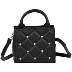 Solid Quilted Rhinestone Tote - Black