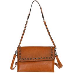 Faux Leather Studded Crossbody - Brown