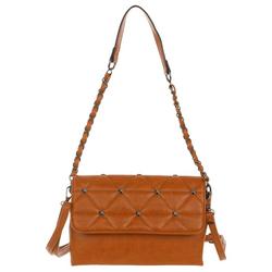Faux Leather Studded Quilted Crossbody - Brown