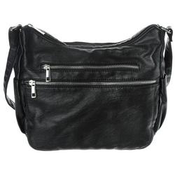 Solid Faux Leather Textured Saddle Bag - Black