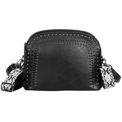 Faux Leather Perforated Dome Crossbody - Black