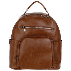 Faux Leather Dome Backpack - Brown