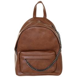 Faux Leather Backpack with Chain - Brown