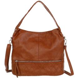 Solid Faux Leather Textured Saddle Hobo Bag - Brown