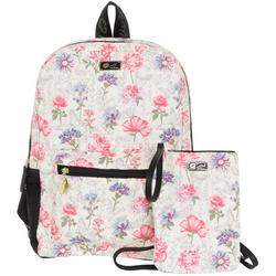 Quilted Floral Print Study Backpack - White Multi