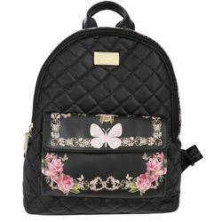 Vintage Floral Quilted Mini Backpack - Black