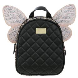 Quilted Floral Wings Mini Backpack - Black