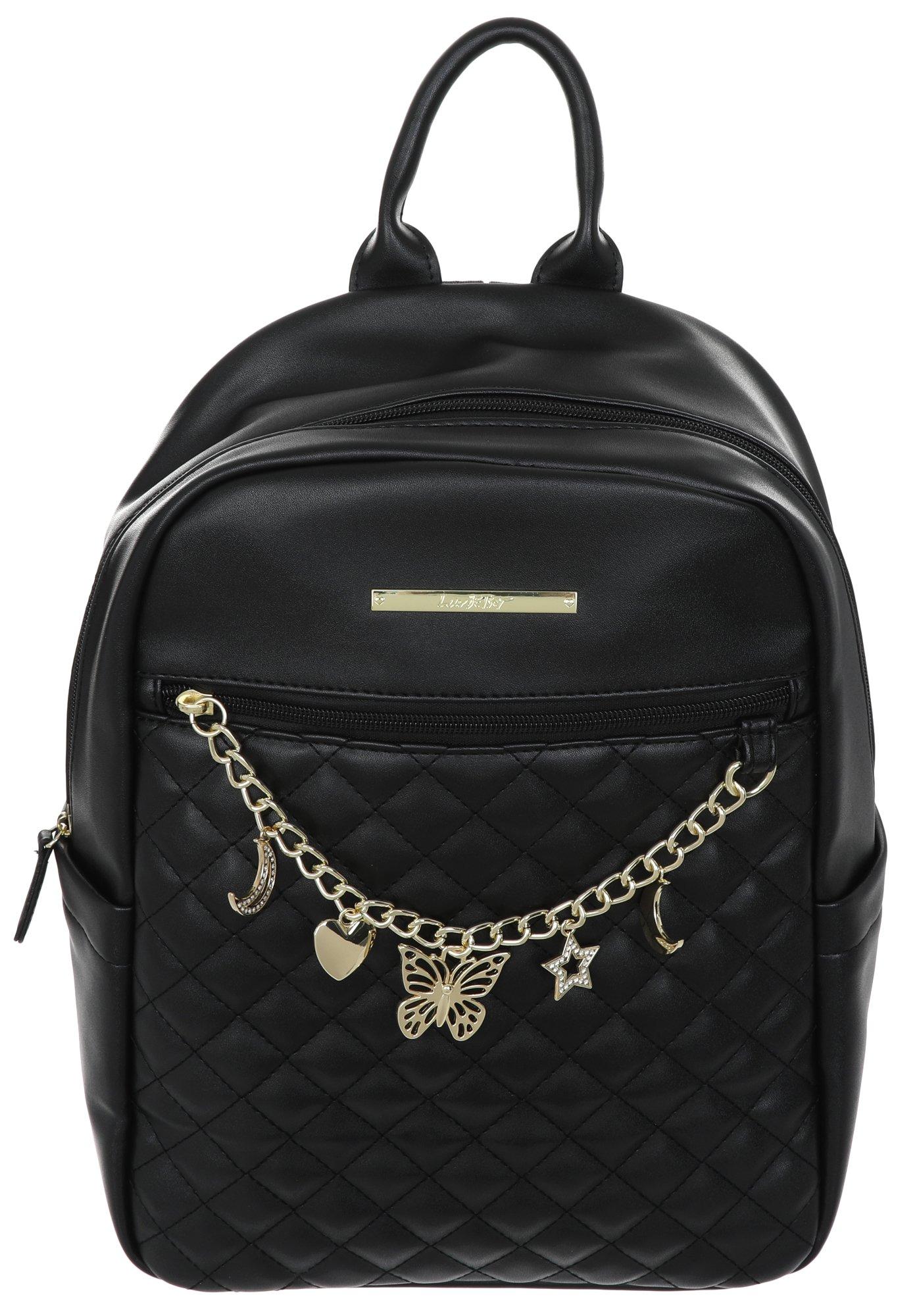 Faux Leather Quilted Charm Fashion Backpack