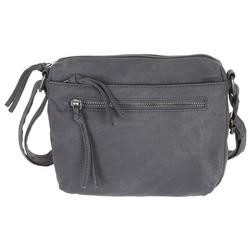 Faux Leather Zip Casual Crossbody - Grey