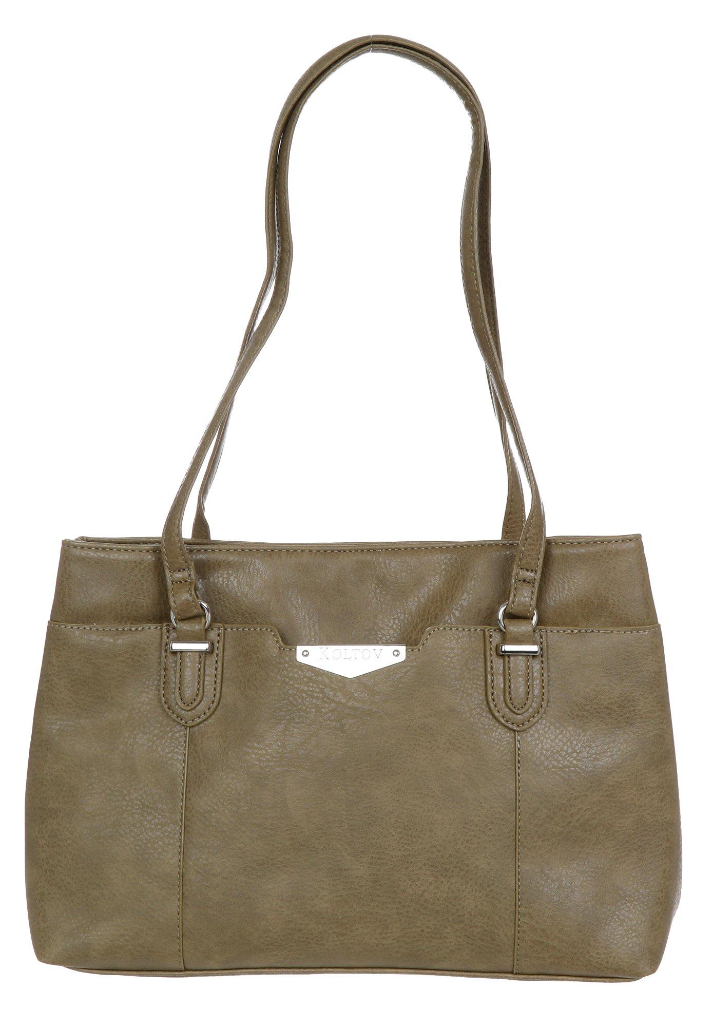 Faux Leather Shopper Tote - Brown