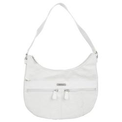 Faux Leather Floral Embossed Hobo - White