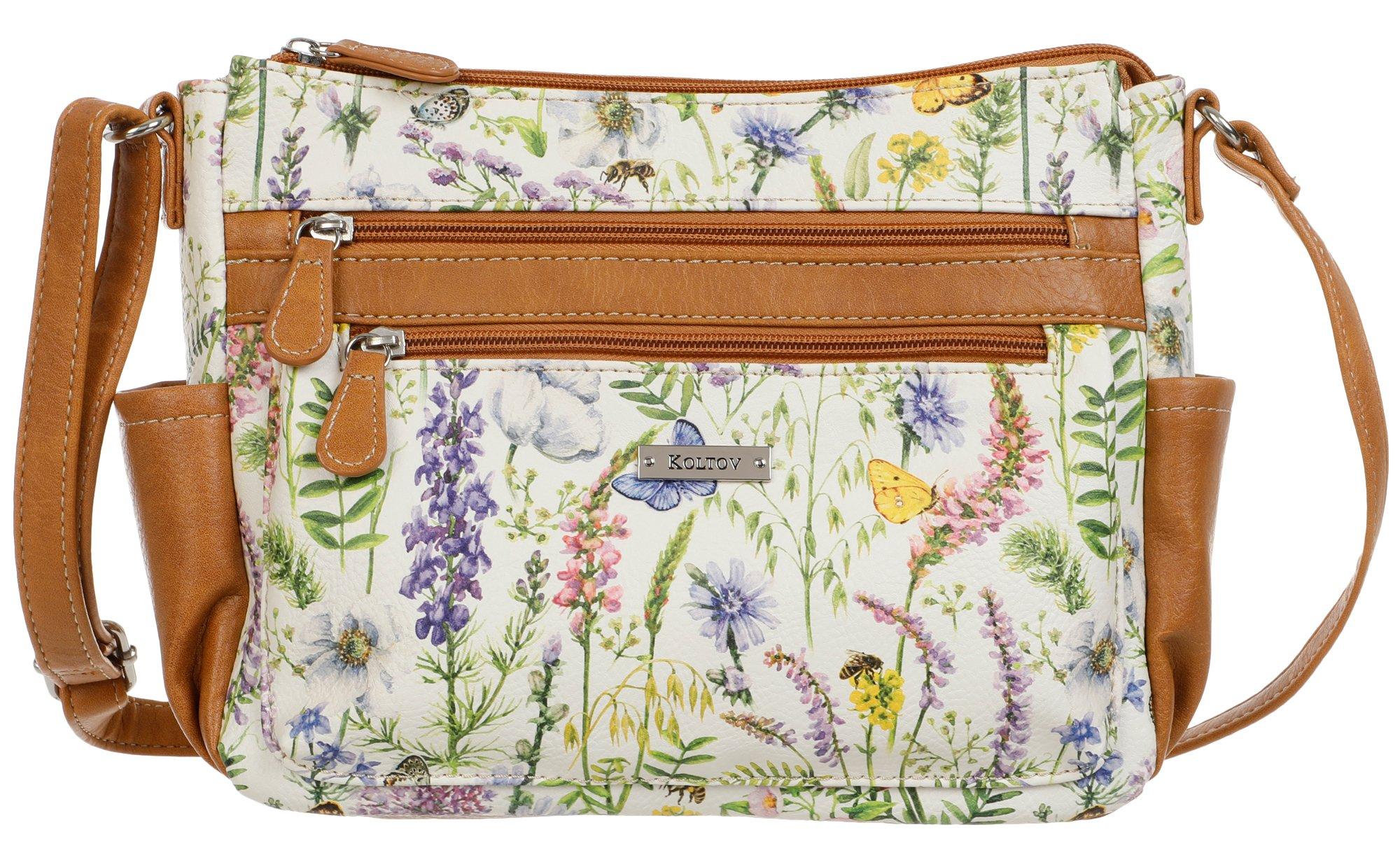 Faux Leather Floral Print Crossbody