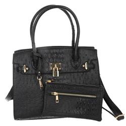 Faux Leather Ostrich Tote - Black
