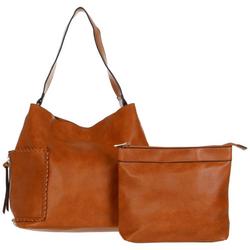 2 Pc Faux Leather Saddle Bag & Clutch - Brown