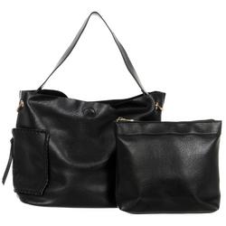 2 Pc Faux Leather Hobo & Clutch - Black