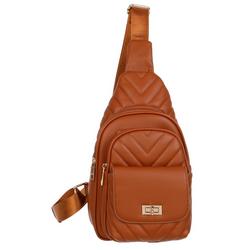 Quilted Faux Leather Mini Sling Backpack - Brown