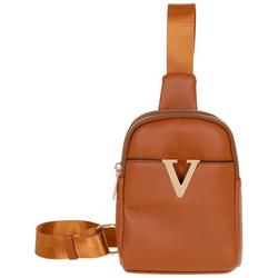 Faux Leather Mini Sling Backpack - Brown