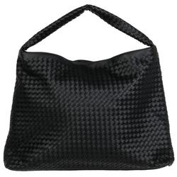 Faux Leather Woven Hobo - Black