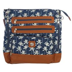 Quilted Floral Print Crossbody - Navy