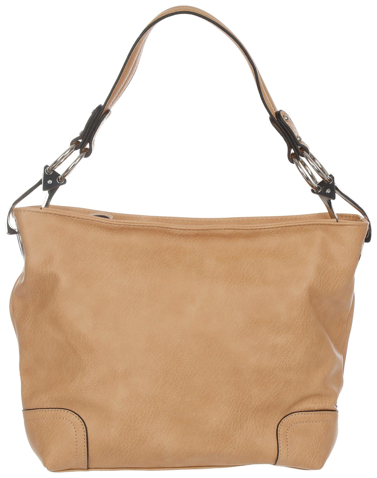 Faux Leather Stitched Hobo Bag - Tan