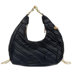 Vegan Leather Solid Quilted  Hobo - Black