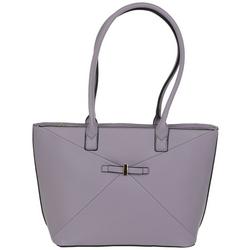 Faux Leather Tote with Bow - Purple