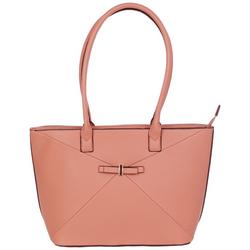 Faux Leather Tote with Bow - Pink