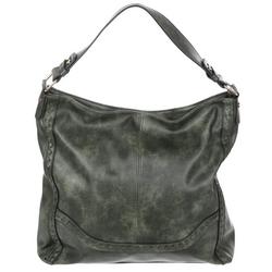 Washed Faux Leather Stitched Hobo - Green
