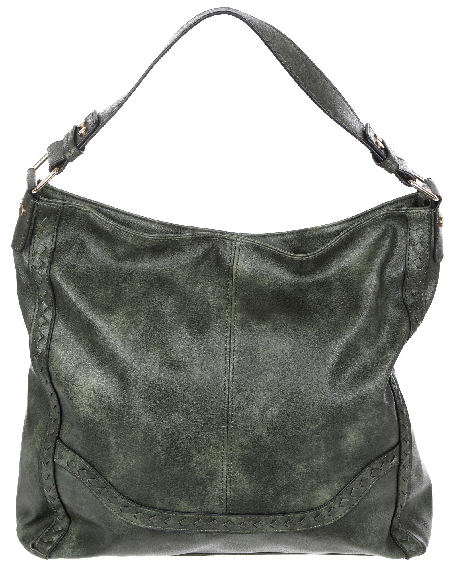 Washed Faux Leather Stitched Hobo - Green