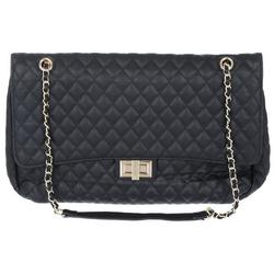 Faux Leather Quilted Satchel - Black