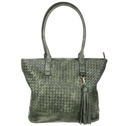Faux Leather Woven Tote - Green