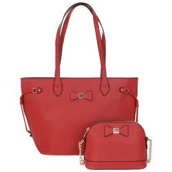 2 Pc Faux Leather Tote - Red