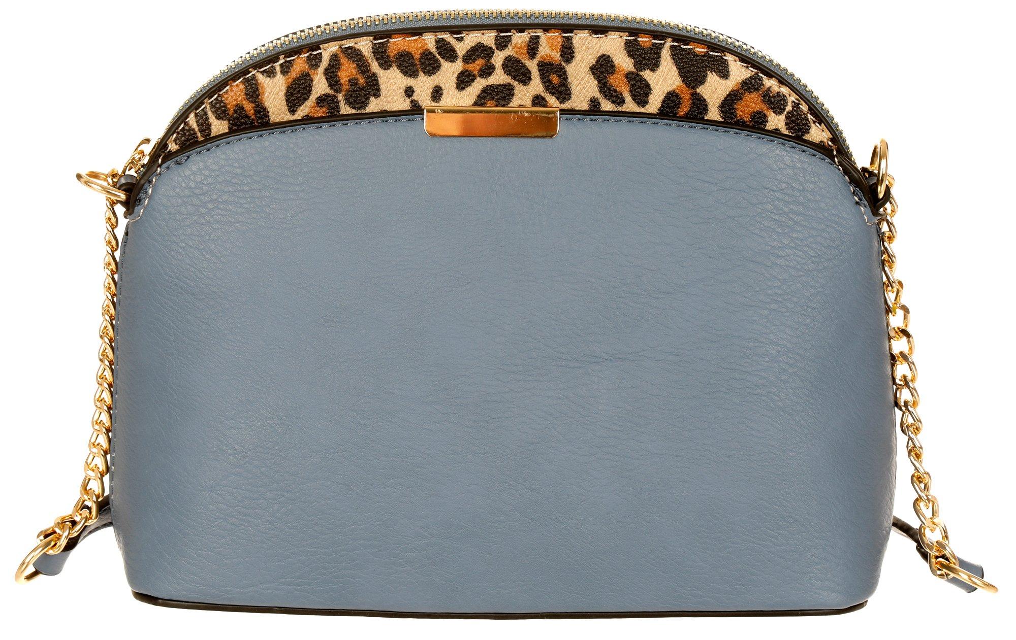 Faux Leather Leopard Dome Crossbody - Blue