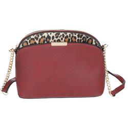 Faux Leather Leopard Dome Crossbody - Red