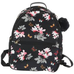 Floral Pom Pom Backpack - Black
