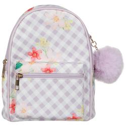 Gingham with Floral Print Miniature Backpack - Purple Multi