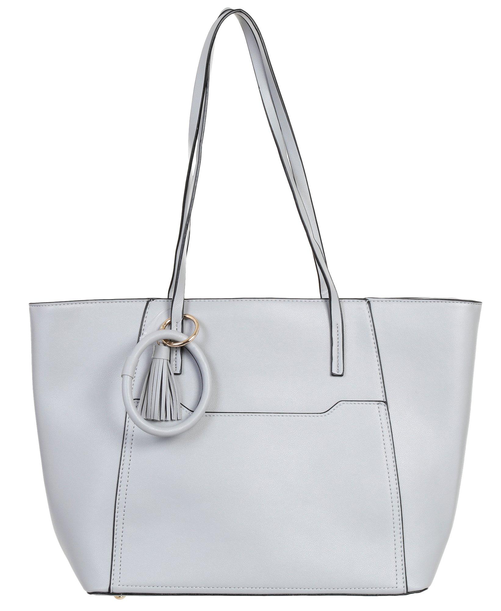 Faux Leather Satchel Bag - Grey