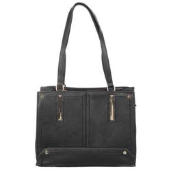 Faux Leather Solid Tote - Black
