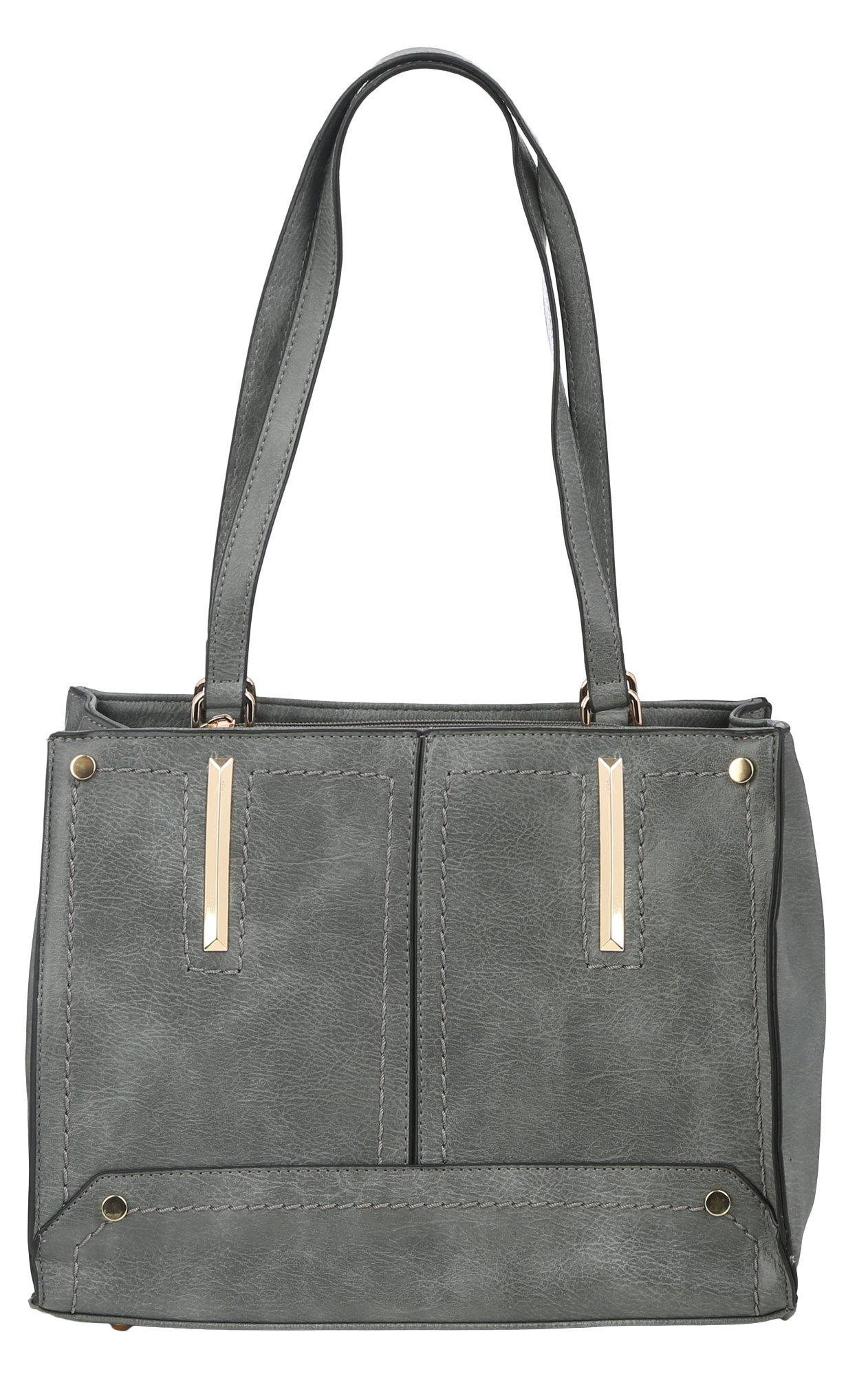 Faux Leather Denim Washed Tote - Blue
