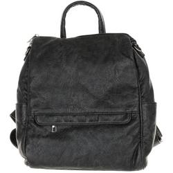 Solid Faux Leather Backpack - Black