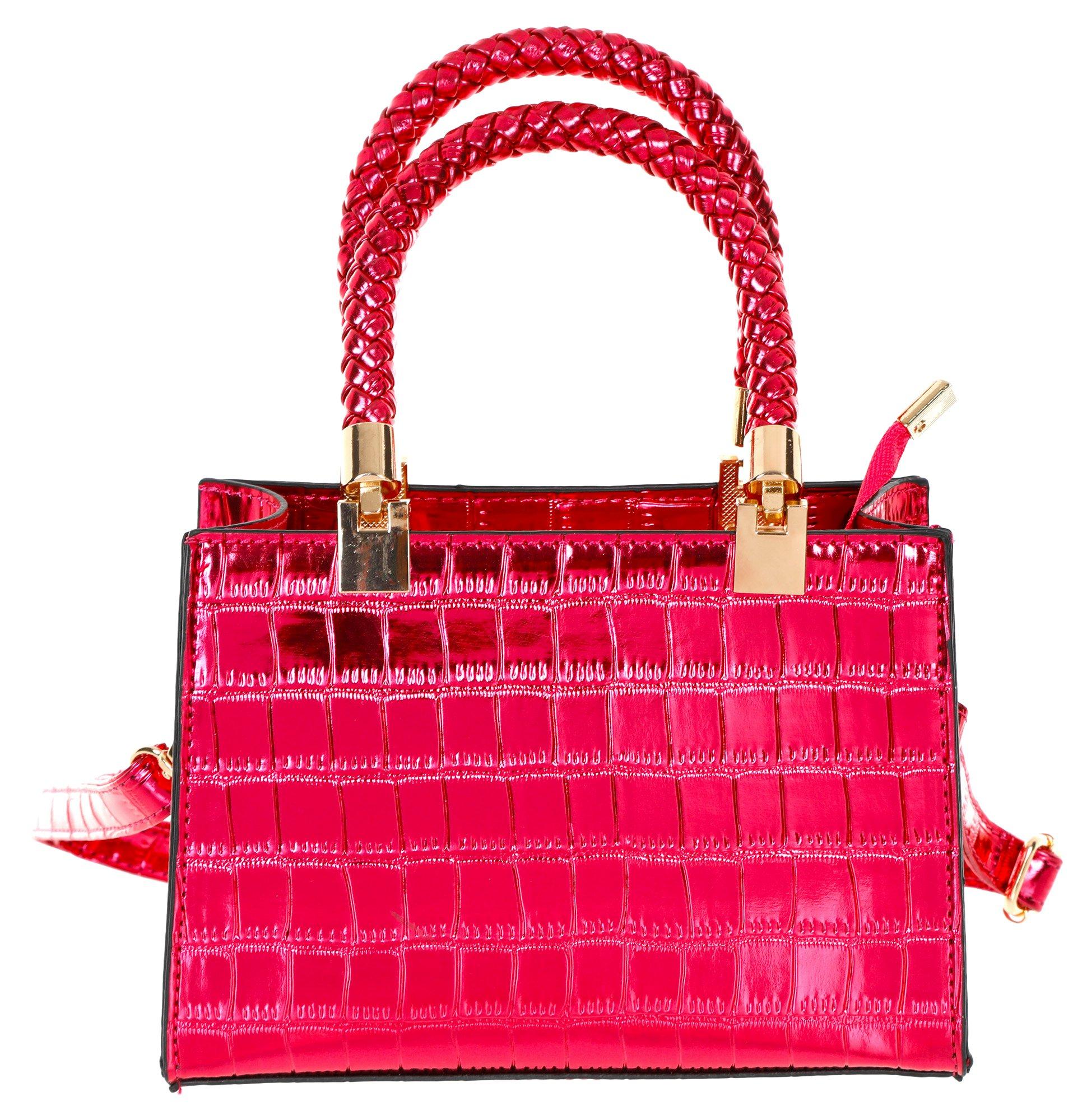 Croc Faux Leather Satchel - Pink
