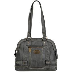 Faux Leather Dome Satchel - Charcoal