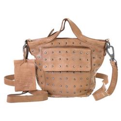 Natural Leather Studded Crossbody - Tan