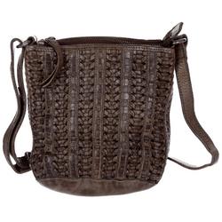 Natural Leather Woven Crossbody - Brown
